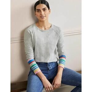 Boden Women XS Gray Long Sleeve Top Lorna Baseball Stripe Lightweight Casual